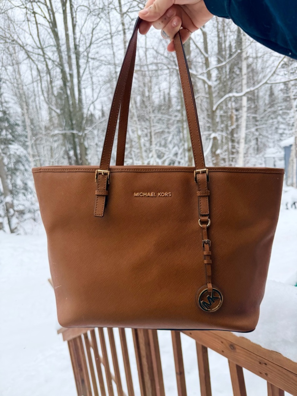 Michael Kors Cognac Saffiano Leather Tote with Gold Hardware